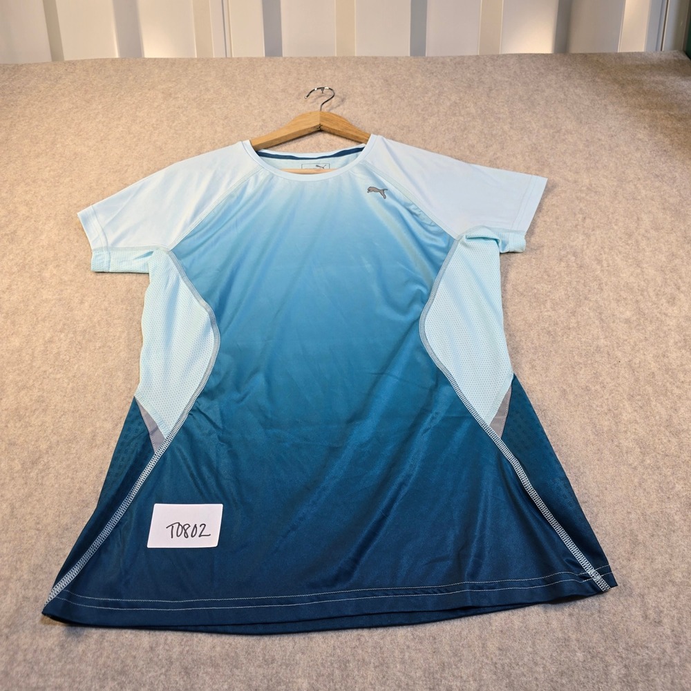 Puma Womens Blue Ombre Performance T-Shirt Short Sleeve Athletic Top Size M